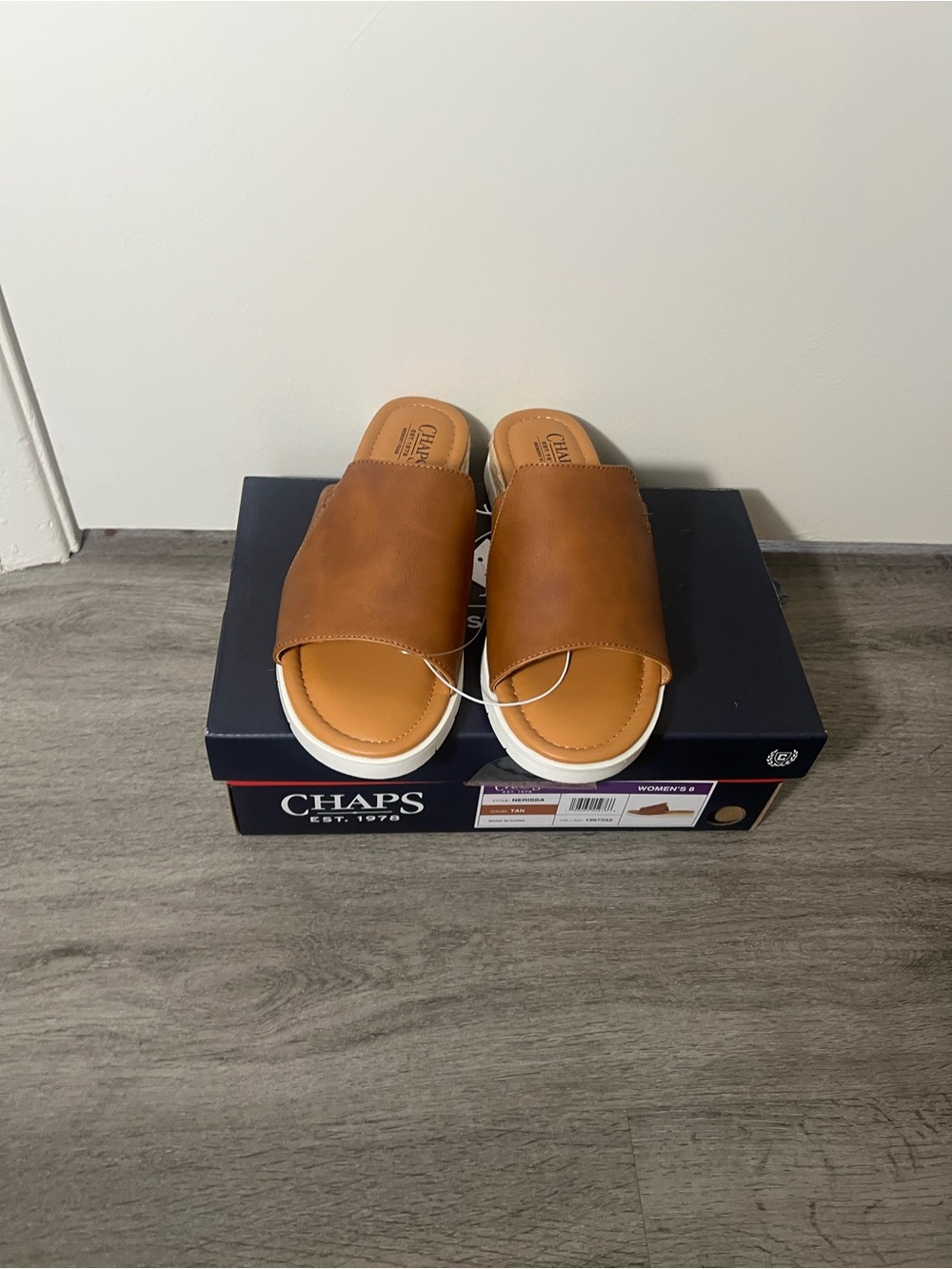 Chaps Women Sandals Tan Memory Foam Durable Flexible Backless Slide Casual Size8